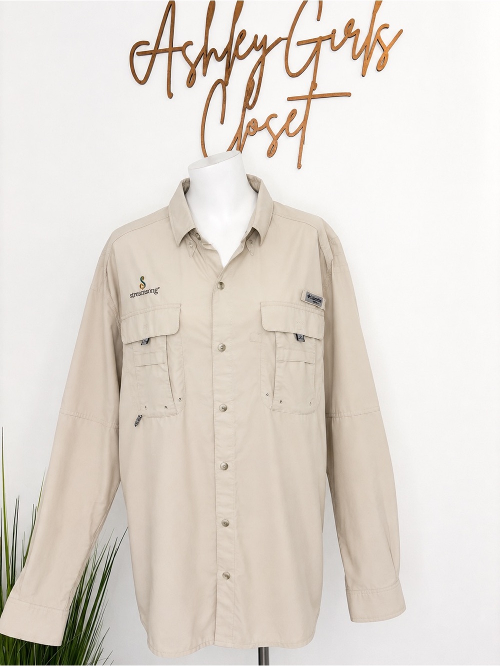 Columbia PFG Omni-Shade Beige Long Sleeve Fishing Shirt XL